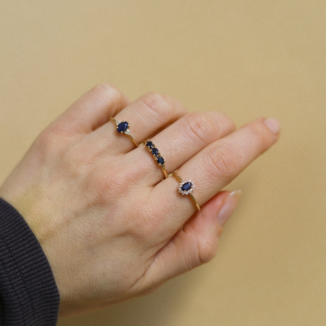 Trio Blue Sapphire ring | 14K Gold